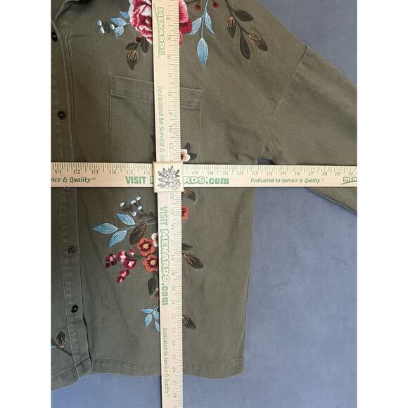 Savanna Jane Jacket Floral Embroidered Womens Sz L Olive Green Boho Western - Picture 11 of 11